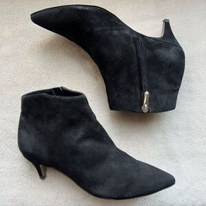 Sam Edelman Kinzey Black Leather Suede Kitten Heel Ankle Boots Booties Women's 7